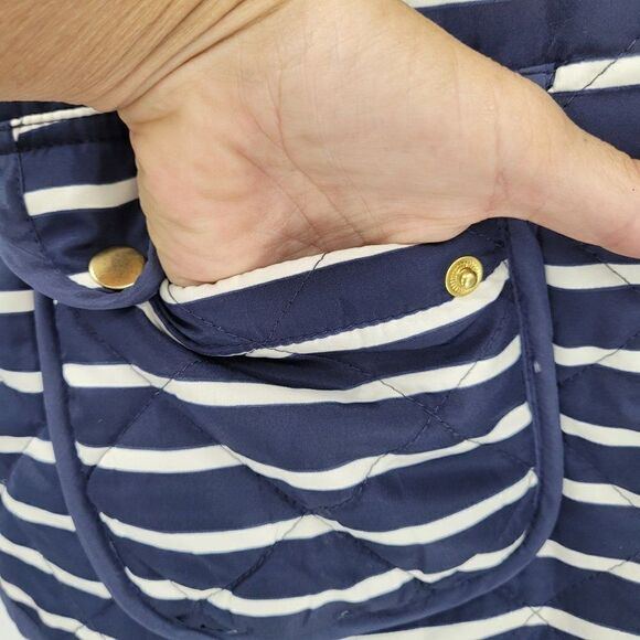 Casual Identity Quilted Vest Petite M Blue White Nautical Striped Zip Up Preppy - Picture 7 of 15
